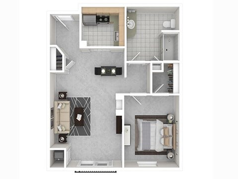Floor plan for 1 bed, 1 bath, 712 sqft